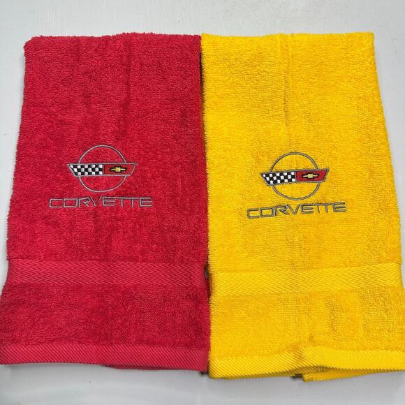 Star Oaks Farm Other - Chevy Corvette Towels Embroidered Hand Towel Set C4 Vette Bath Decor Red Gold